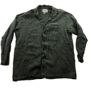 Flax By Jeanne Engelhart Womens Shirt Small Green Textured Button-Up Long Sleeve